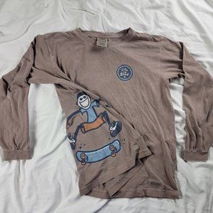Life Is Good Boys XL Brown Long Sleeve Shirt Skateboarding Casual Outdoors